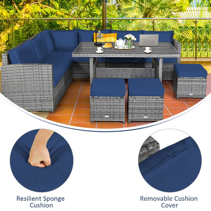 Ensemble de meubles de jardin en rotin Costway 7 pièces, canapé d'angle, pouf - Voir les détails