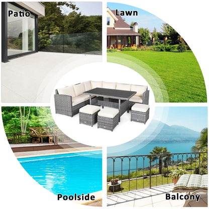 Ensemble de meubles de jardin en rotin Costway 7 pièces, canapé d'angle, pouf - Voir les détails