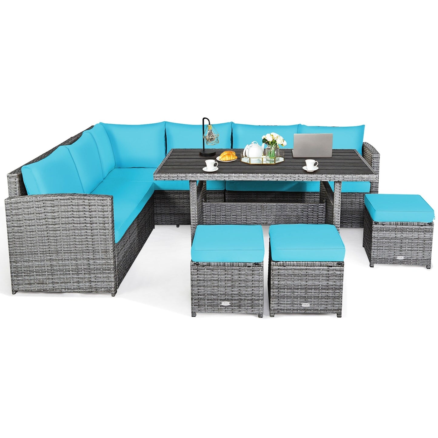 Ensemble de meubles de jardin en rotin Costway 7 pièces, canapé d'angle, pouf - Voir les détails