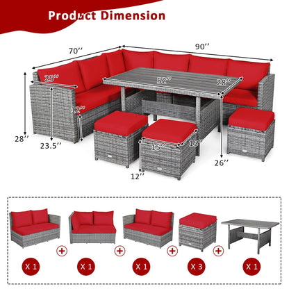 Ensemble de meubles de jardin en rotin Costway 7 pièces, canapé d'angle, pouf - Voir les détails