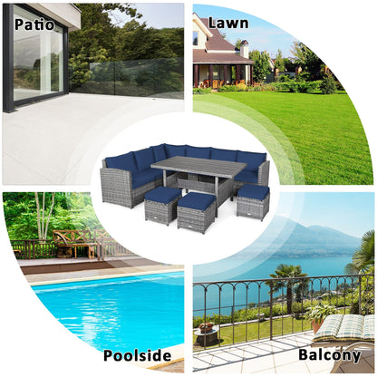 Ensemble de meubles de jardin en rotin Costway 7 pièces, canapé d'angle, pouf - Voir les détails