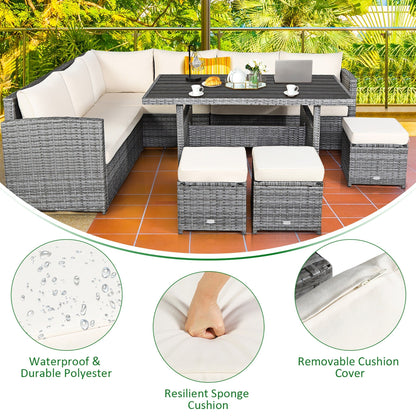 Ensemble de meubles de jardin en rotin Costway 7 pièces, canapé d'angle, pouf - Voir les détails