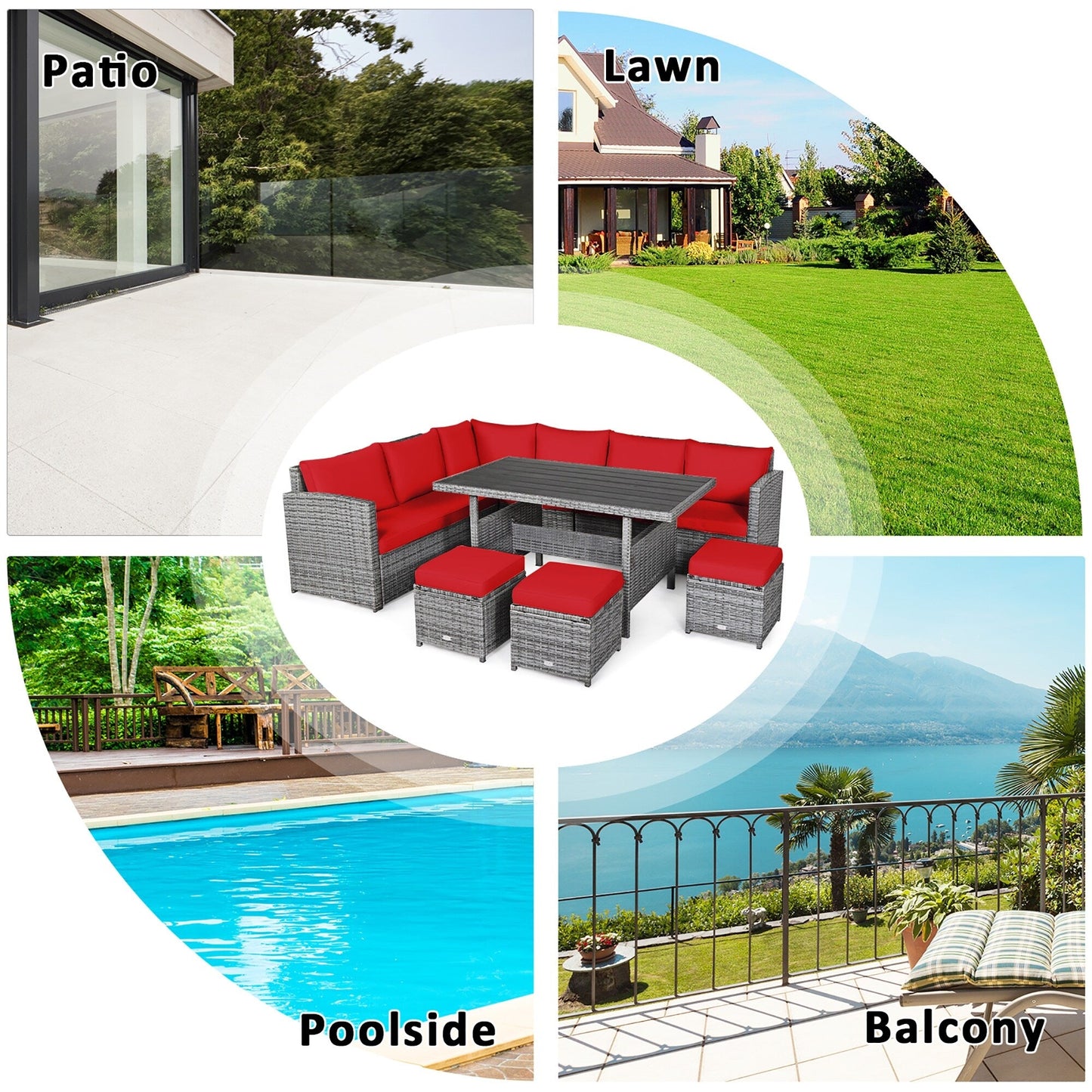 Ensemble de meubles de jardin en rotin Costway 7 pièces, canapé d'angle, pouf - Voir les détails