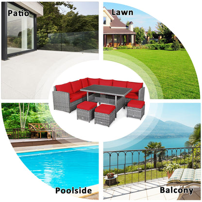 Ensemble de meubles de jardin en rotin Costway 7 pièces, canapé d'angle, pouf - Voir les détails
