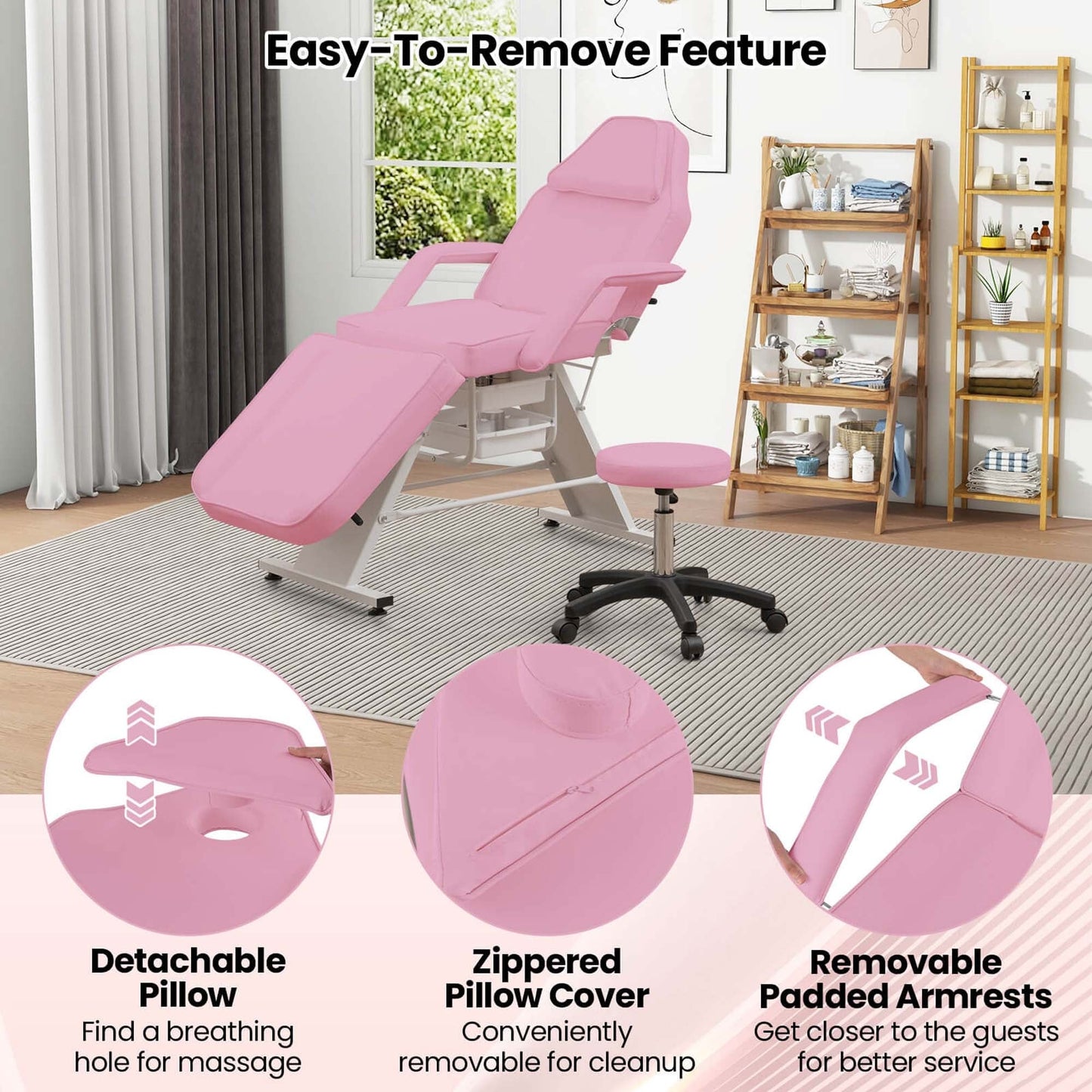 Costway Lit de massage 72 avec tabouret hydraulique et dossier réglable &amp;
