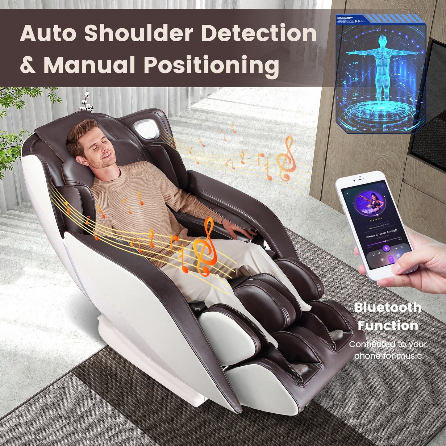 Chaise de massage pour tout le corps Costway avec contrôle vocal, chaleur et rouleaux pour les pieds