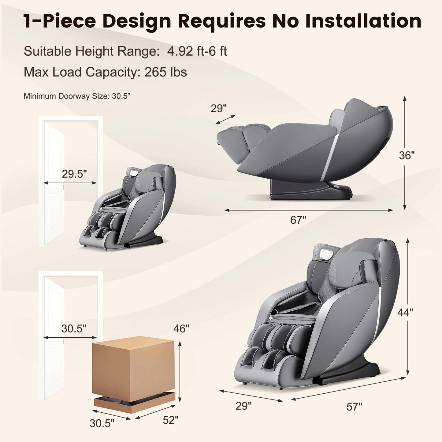 Chaise de massage pour tout le corps Costway avec contrôle vocal, chaleur et rouleaux pour les pieds