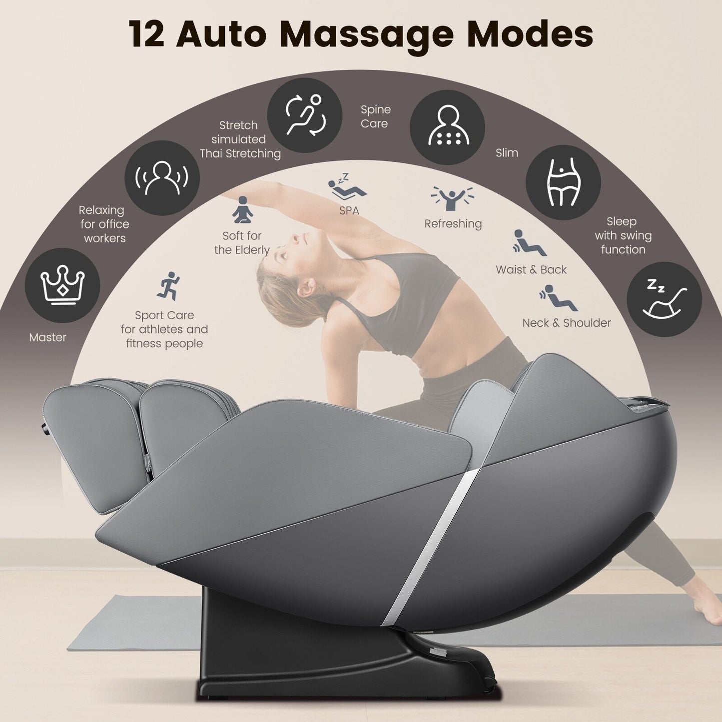 Chaise de massage pour tout le corps Costway avec contrôle vocal, chaleur et rouleaux pour les pieds
