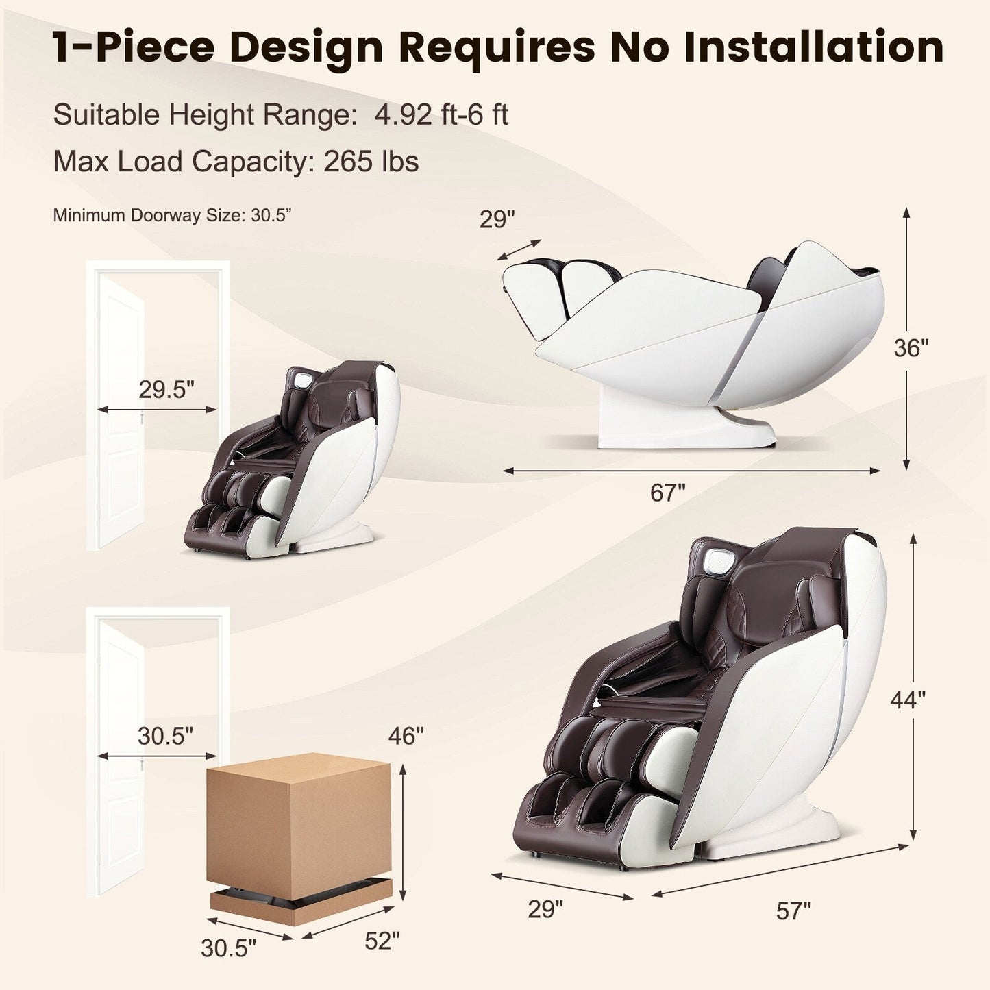 Chaise de massage pour tout le corps Costway avec contrôle vocal, chaleur et rouleaux pour les pieds