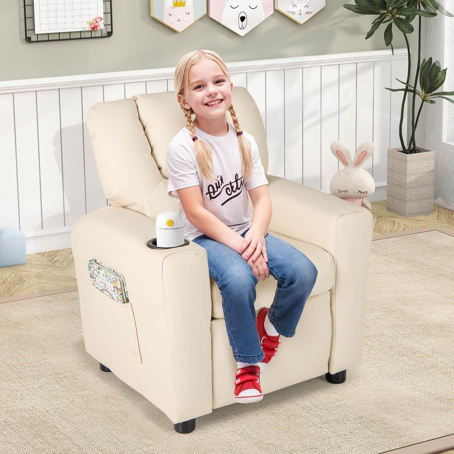 Costway Fauteuil Reclinable pour Enfants avec Porte-Gobelets, Poche Latérale et Réglable