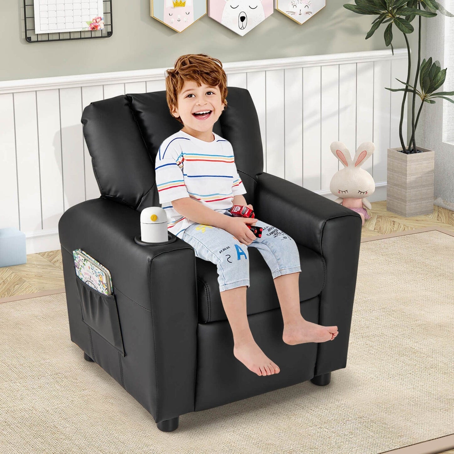 Costway Fauteuil Reclinable pour Enfants avec Porte-Gobelets, Poche Latérale et Réglable