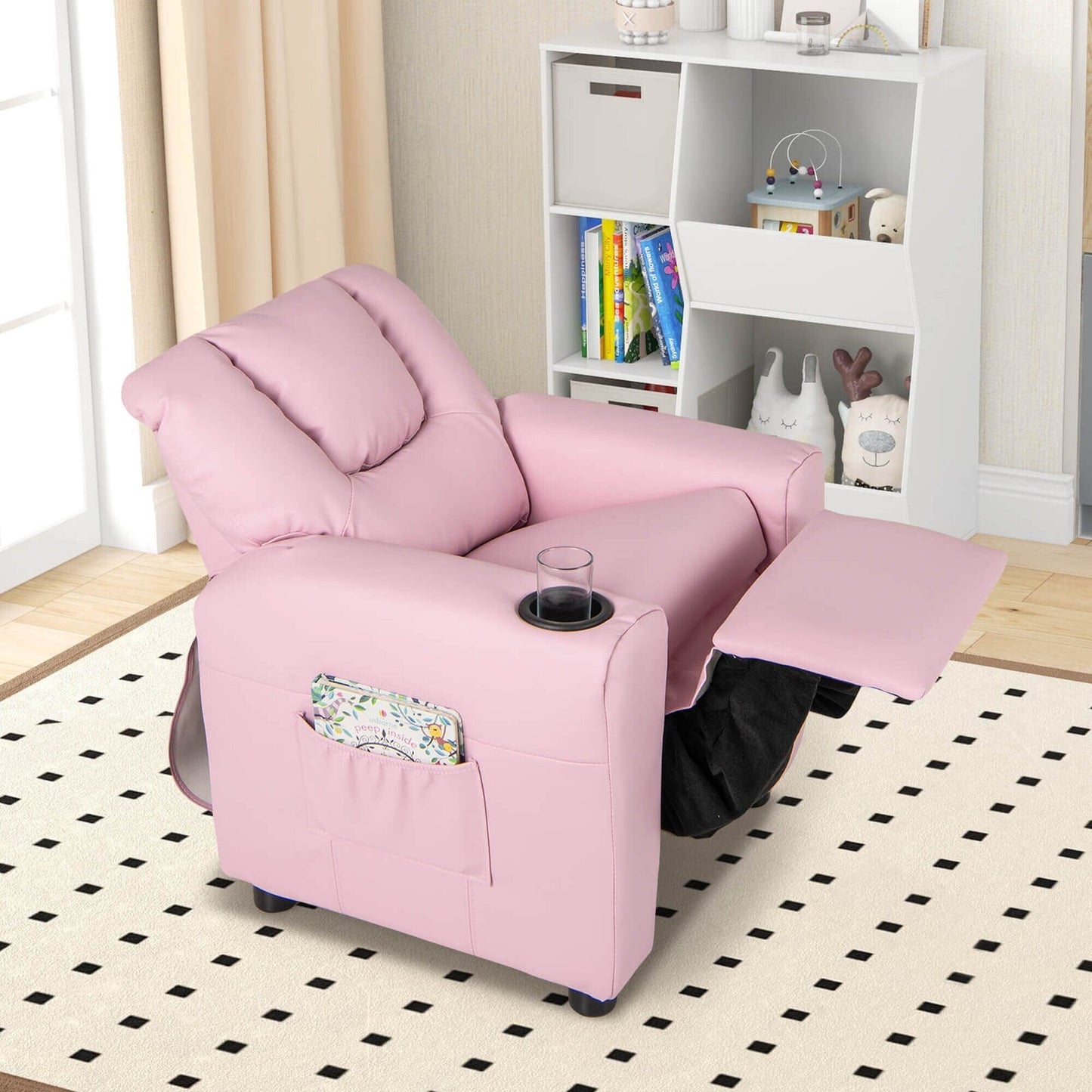 Costway Fauteuil Reclinable pour Enfants avec Porte-Gobelets, Poche Latérale et Réglable