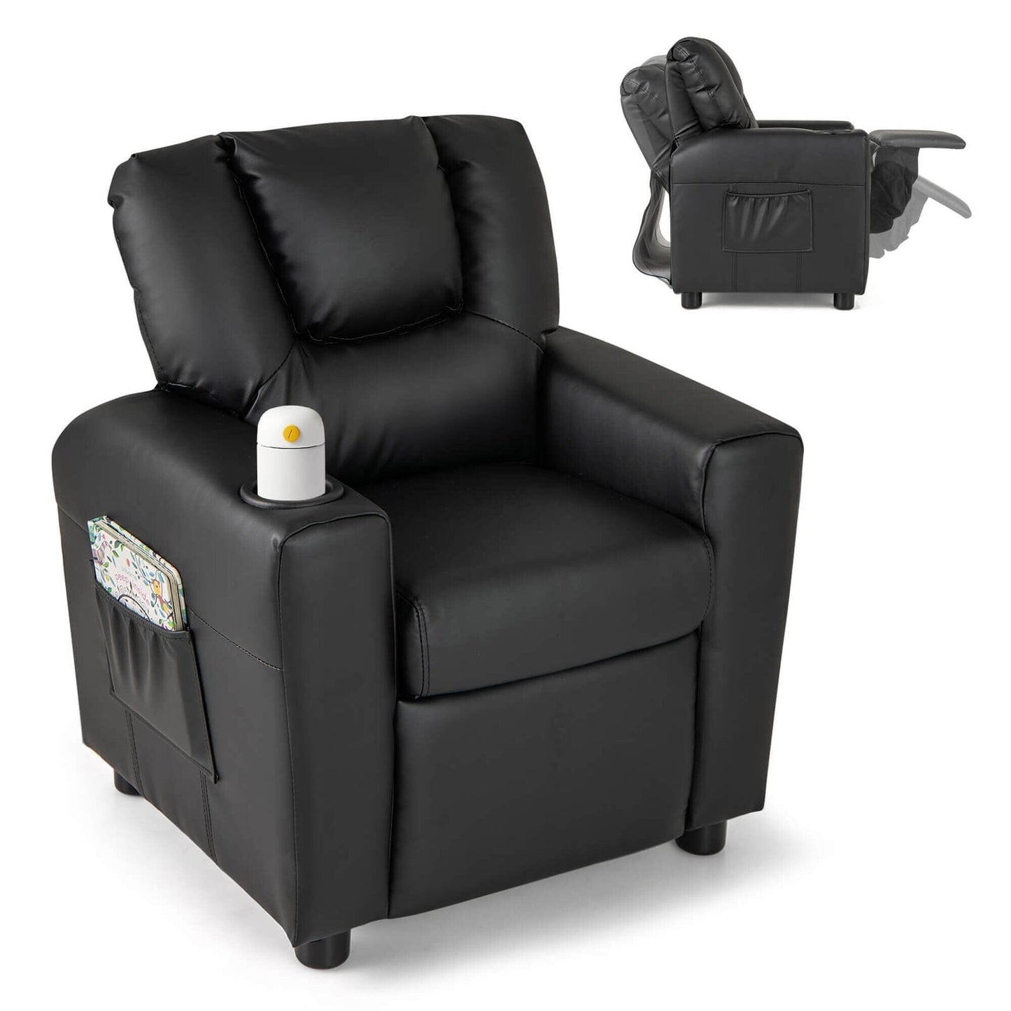 Costway Fauteuil Reclinable pour Enfants avec Porte-Gobelets, Poche Latérale et Réglable