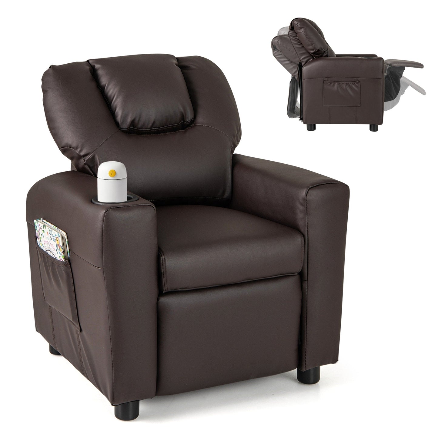 Costway Fauteuil Reclinable pour Enfants avec Porte-Gobelets, Poche Latérale et Réglable