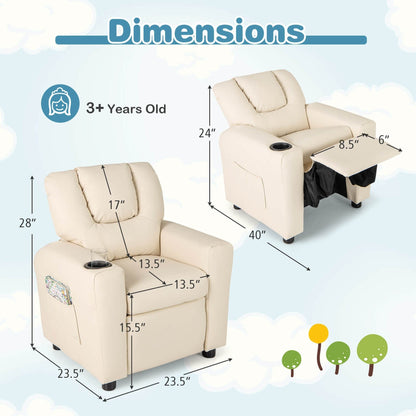 Costway Fauteuil Reclinable pour Enfants avec Porte-Gobelets, Poche Latérale et Réglable