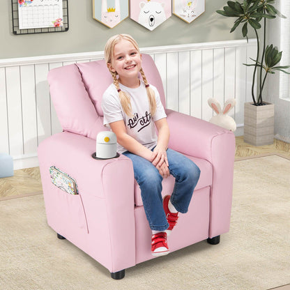 Costway Fauteuil Reclinable pour Enfants avec Porte-Gobelets, Poche Latérale et Réglable