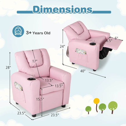 Costway Fauteuil Reclinable pour Enfants avec Porte-Gobelets, Poche Latérale et Réglable