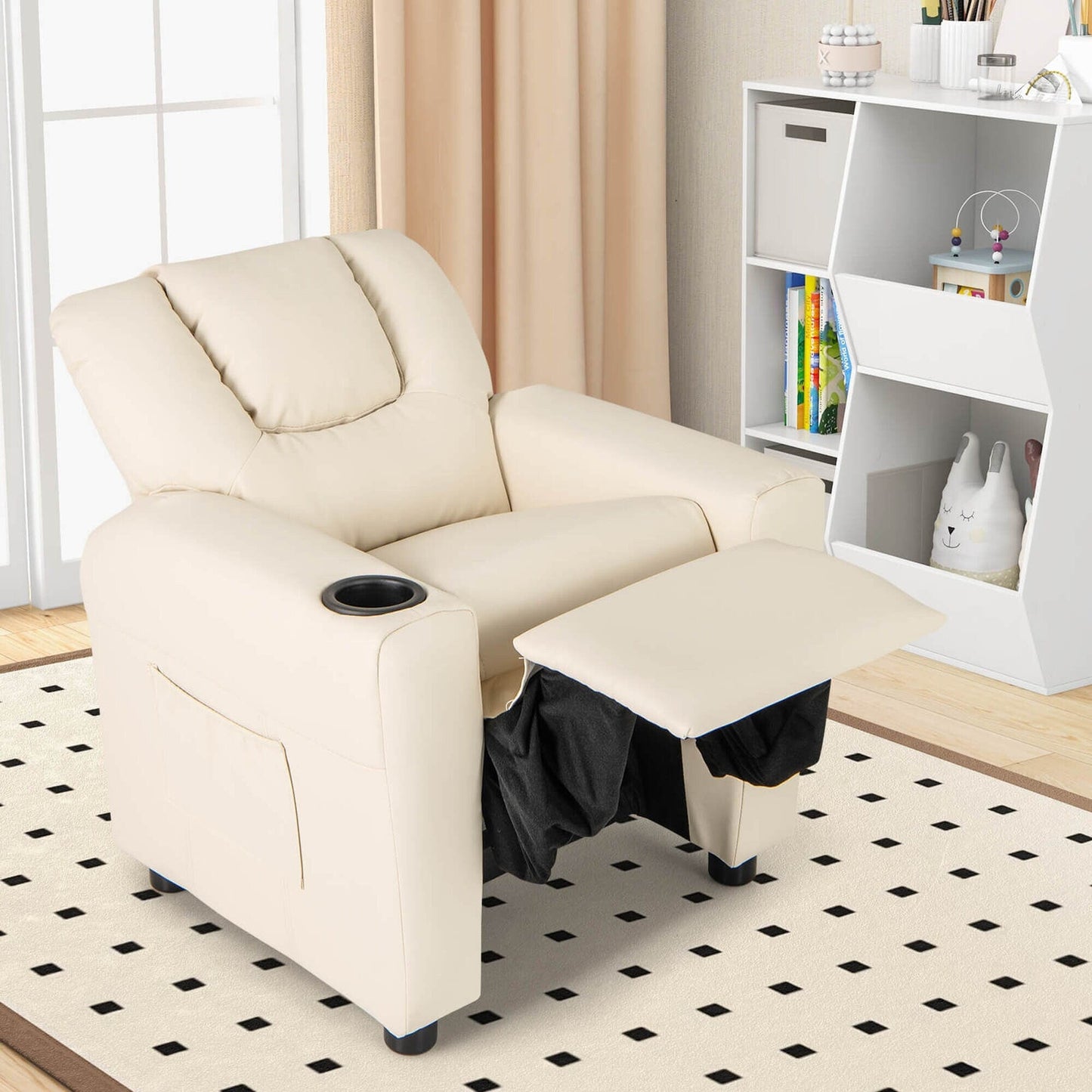 Costway Fauteuil Reclinable pour Enfants avec Porte-Gobelets, Poche Latérale et Réglable