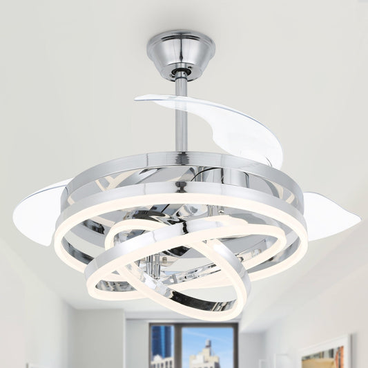 Ventilateur de plafond rétractable Cusp Barn 42 avec éclairage et télécommande, forme DIY, abat-jour moderne, moteur DC silencieux, éclairage LED.