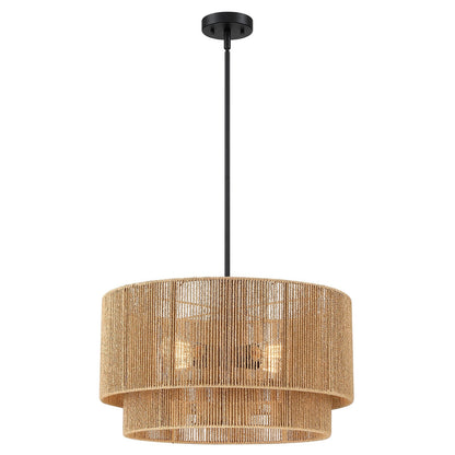 Suspension en rotin naturel à 4 lumières, modèle Cynthia - 56 cm de largeur