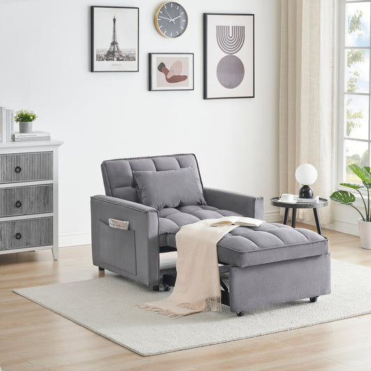 Canapé-lit convertible moderne gris foncé 70.86, 3 en 1, simple, avec dossier réglable et roulettes, pour salon.