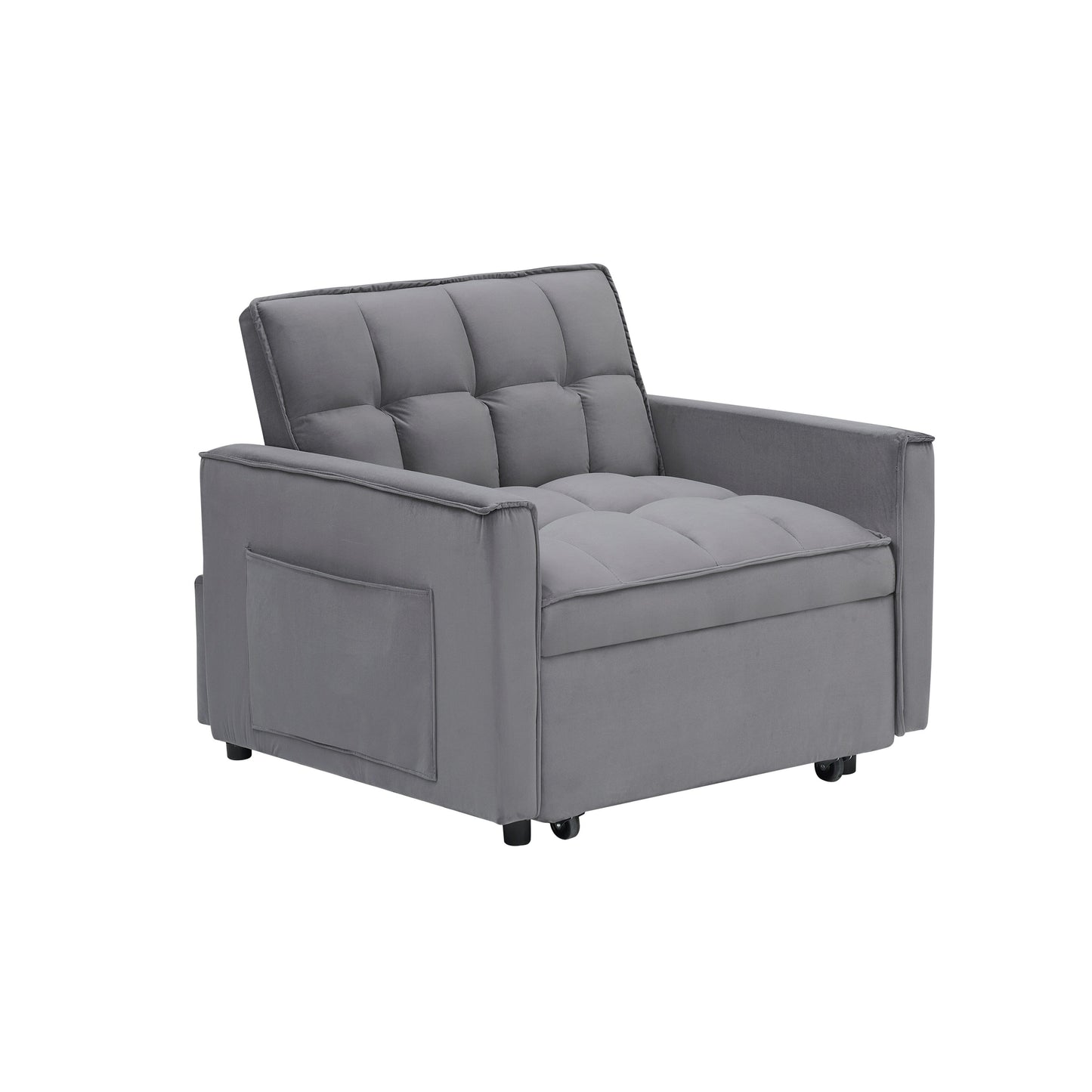 Canapé-lit convertible moderne gris foncé 70.86, 3 en 1, simple, avec dossier réglable et roulettes, pour salon.