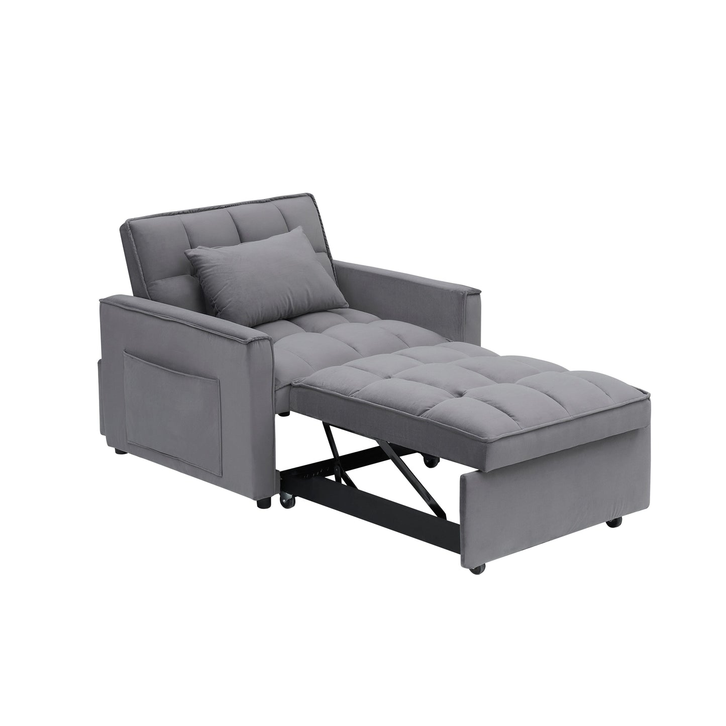 Canapé-lit convertible moderne gris foncé 70.86, 3 en 1, simple, avec dossier réglable et roulettes, pour salon.