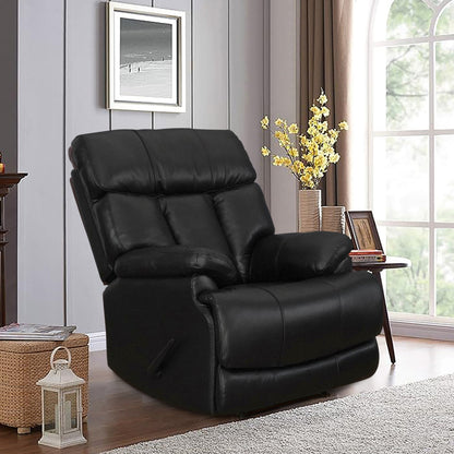 Davin Fauteuil inclinable manuel en cuir véritable, grain supérieur, marron, avec repose-pieds extensible.