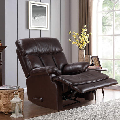 Davin Fauteuil inclinable manuel en cuir véritable, grain supérieur, marron, avec repose-pieds extensible.