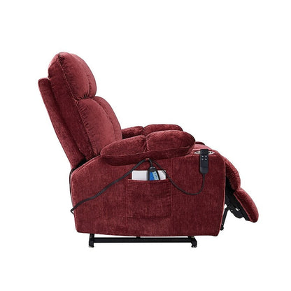 Fauteuil inclinable à double moteur OKIN pour personnes âgées avec chauffage, massage, position allongée à 180° et dossier/repose-pieds réglables.