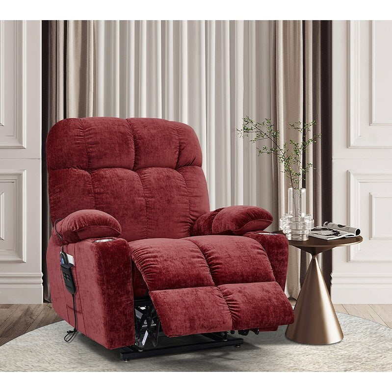 Fauteuil inclinable à double moteur OKIN pour personnes âgées avec chauffage, massage, position allongée à 180° et dossier/repose-pieds réglables.