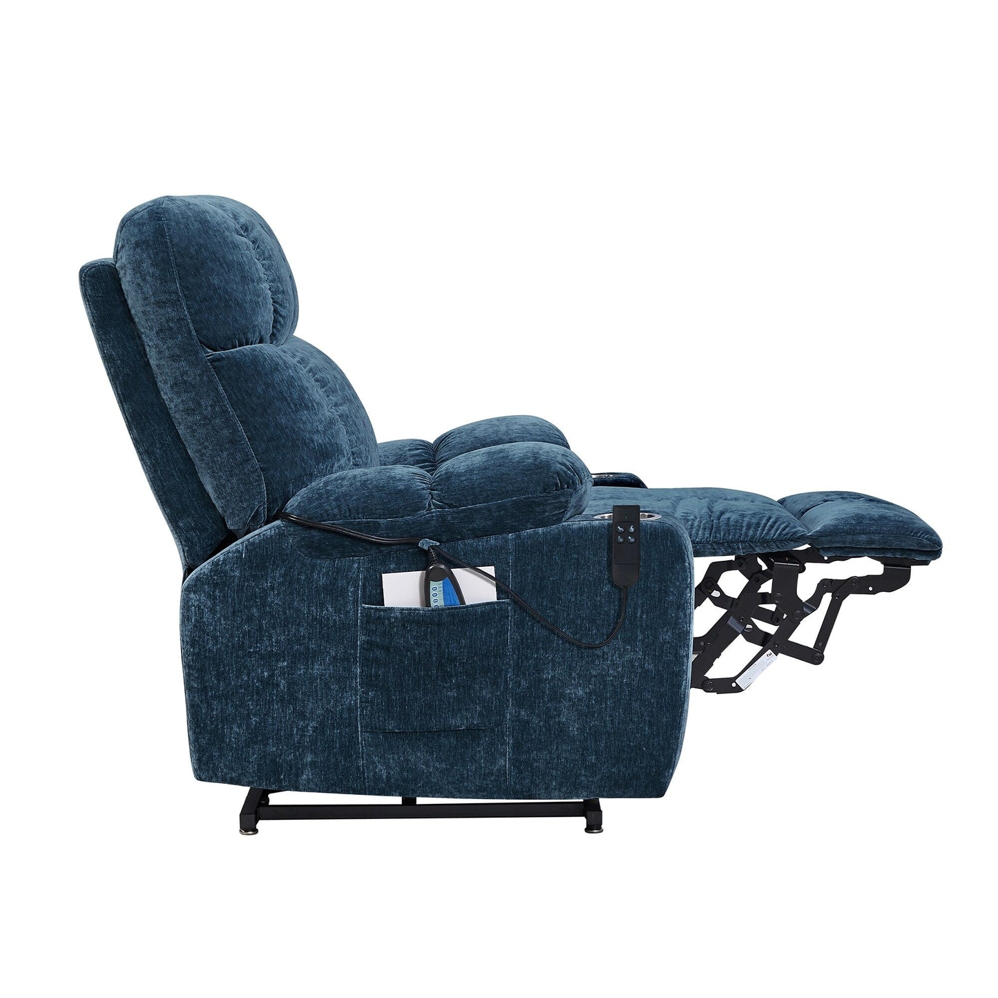 Fauteuil inclinable à double moteur OKIN pour personnes âgées avec chauffage, massage, position allongée à 180° et dossier/repose-pieds réglables.