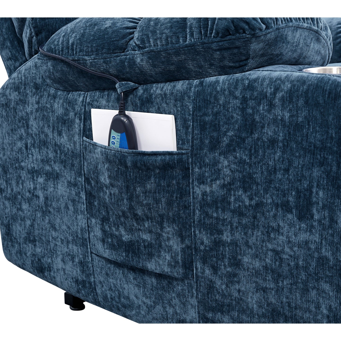 Fauteuil inclinable à double moteur OKIN pour personnes âgées avec chauffage, massage, position allongée à 180° et dossier/repose-pieds réglables.