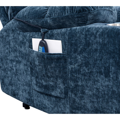 Fauteuil inclinable à double moteur OKIN pour personnes âgées avec chauffage, massage, position allongée à 180° et dossier/repose-pieds réglables.