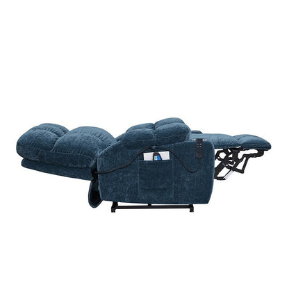 Fauteuil inclinable à double moteur OKIN pour personnes âgées avec chauffage, massage, position allongée à 180° et dossier/repose-pieds réglables.