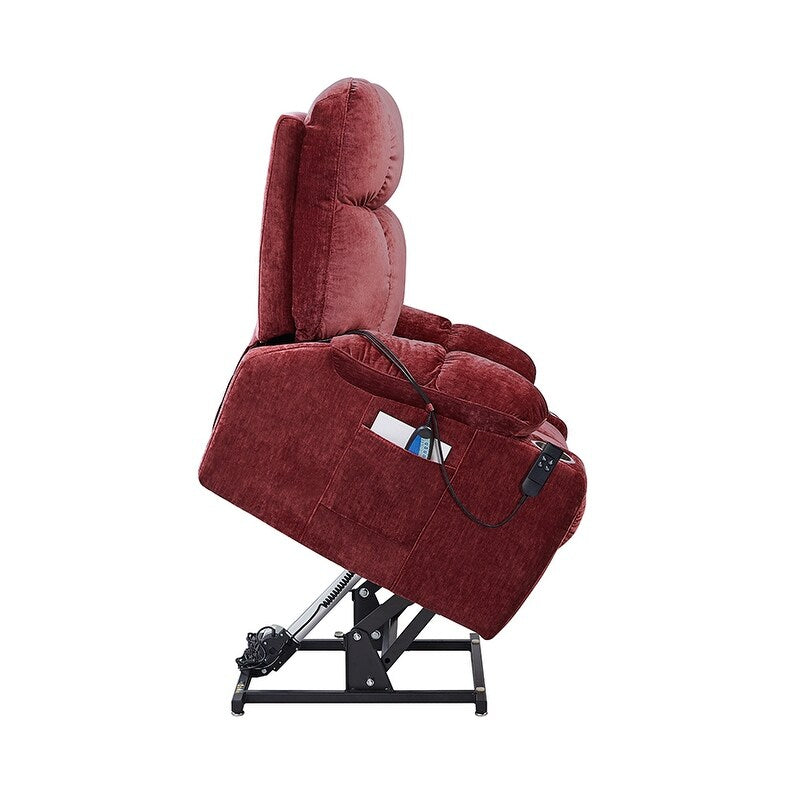Fauteuil inclinable à double moteur OKIN pour personnes âgées avec chauffage, massage, position allongée à 180° et dossier/repose-pieds réglables.