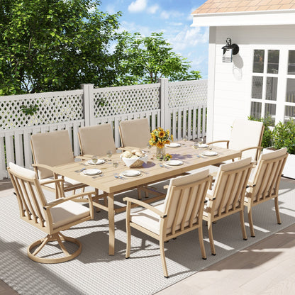 EGEIROS LIFE AluLux Ensemble de repas de patio en aluminium 9 pièces avec 2 chaises pivotantes, 6 chaises de repas et coussins lavables