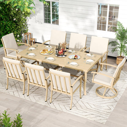 EGEIROS LIFE AluLux Ensemble de repas de patio en aluminium 9 pièces avec 2 chaises pivotantes, 6 chaises de repas et coussins lavables