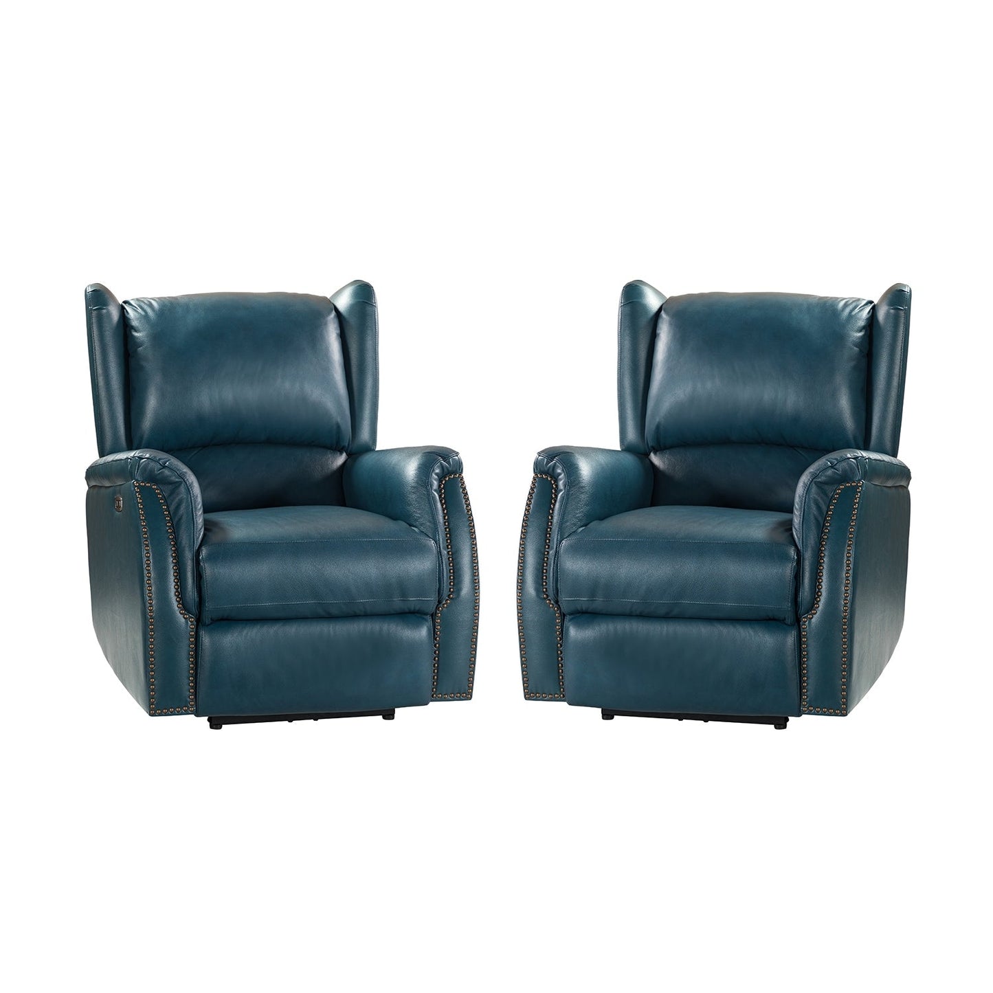 Fauteuil inclinable électrique en cuir véritable Eduardo avec port USB, lot de 2