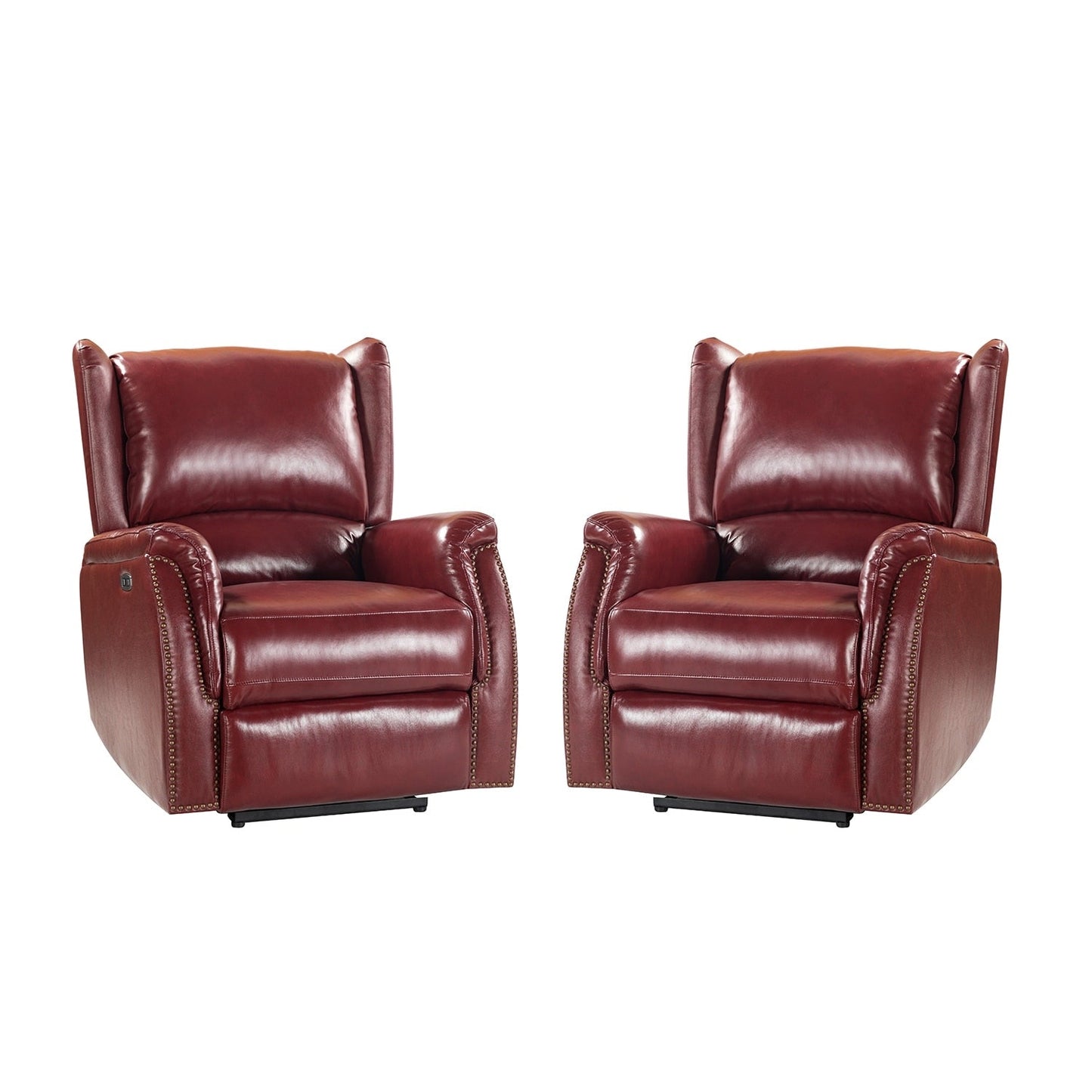 Fauteuil inclinable électrique en cuir véritable Eduardo avec port USB, lot de 2
