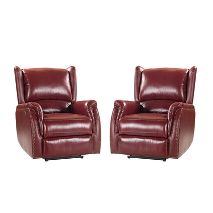 Fauteuil inclinable électrique en cuir véritable Eduardo avec port USB, lot de 2