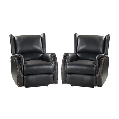 Fauteuil inclinable électrique en cuir véritable Eduardo avec port USB, lot de 2