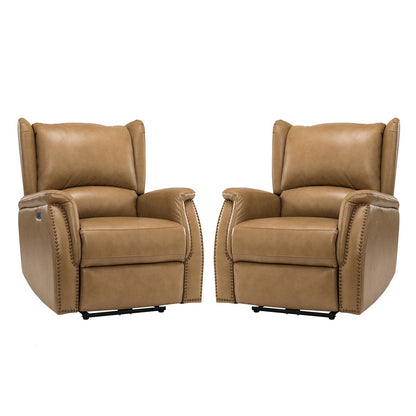 Fauteuil inclinable électrique en cuir véritable Eduardo avec port USB, lot de 2