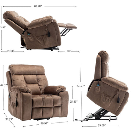 Fauteuil releveur électrique inclinable avec massage et chauffage.