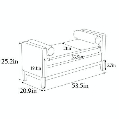 Tabouret-banc capitonné élégant de 53,5 pouces avec pieds en bois et coussins de soutien.