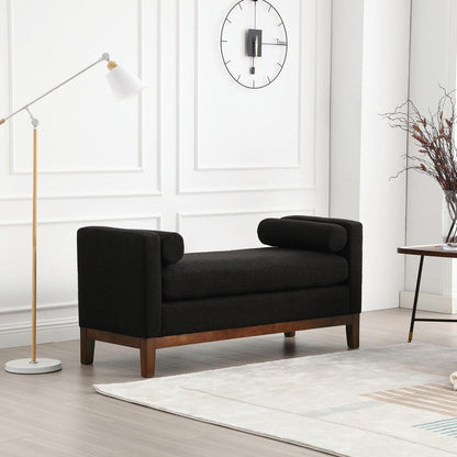 Tabouret-banc capitonné élégant de 53,5 pouces avec pieds en bois et coussins de soutien.
