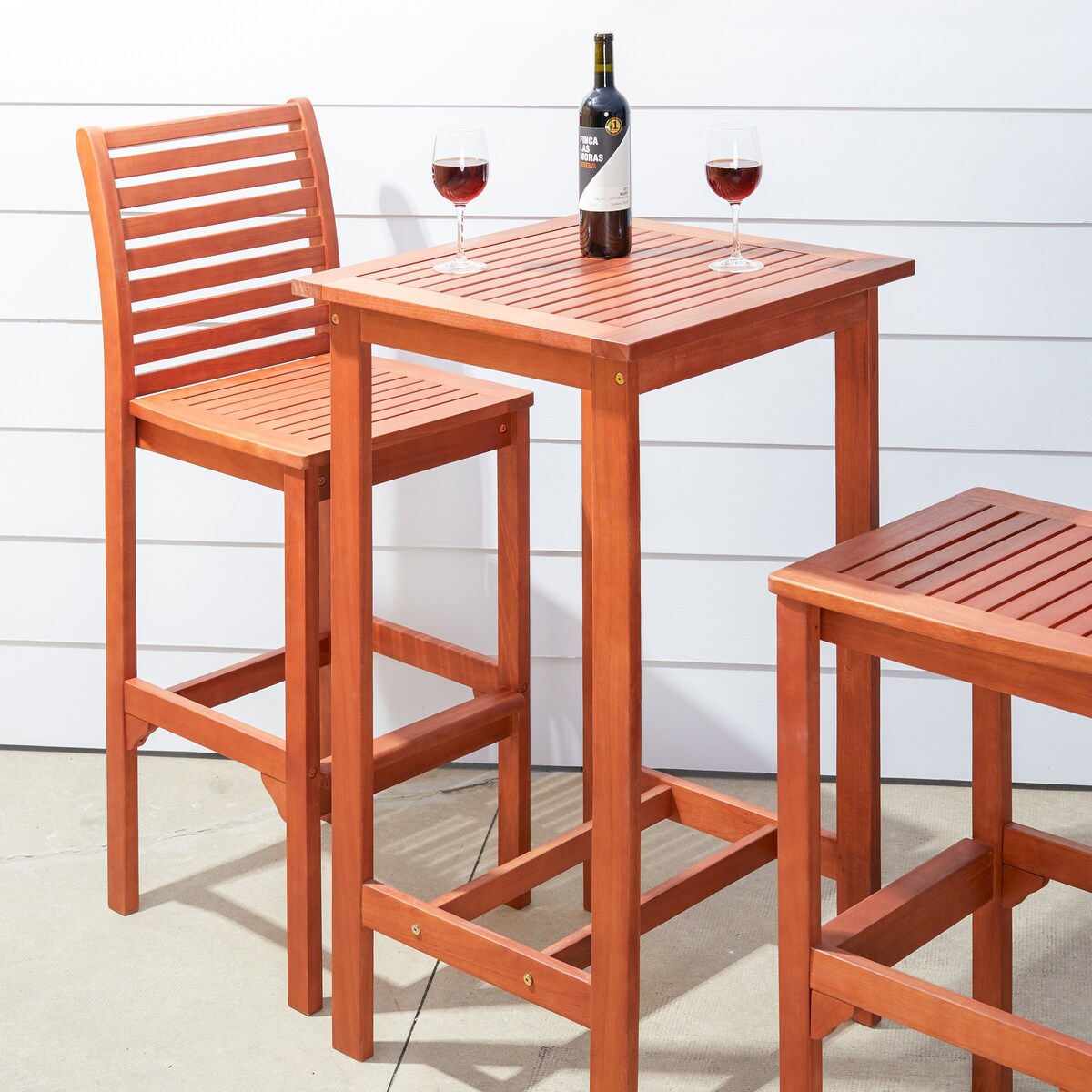 Ensemble table de bar et chaises en bois Emilio