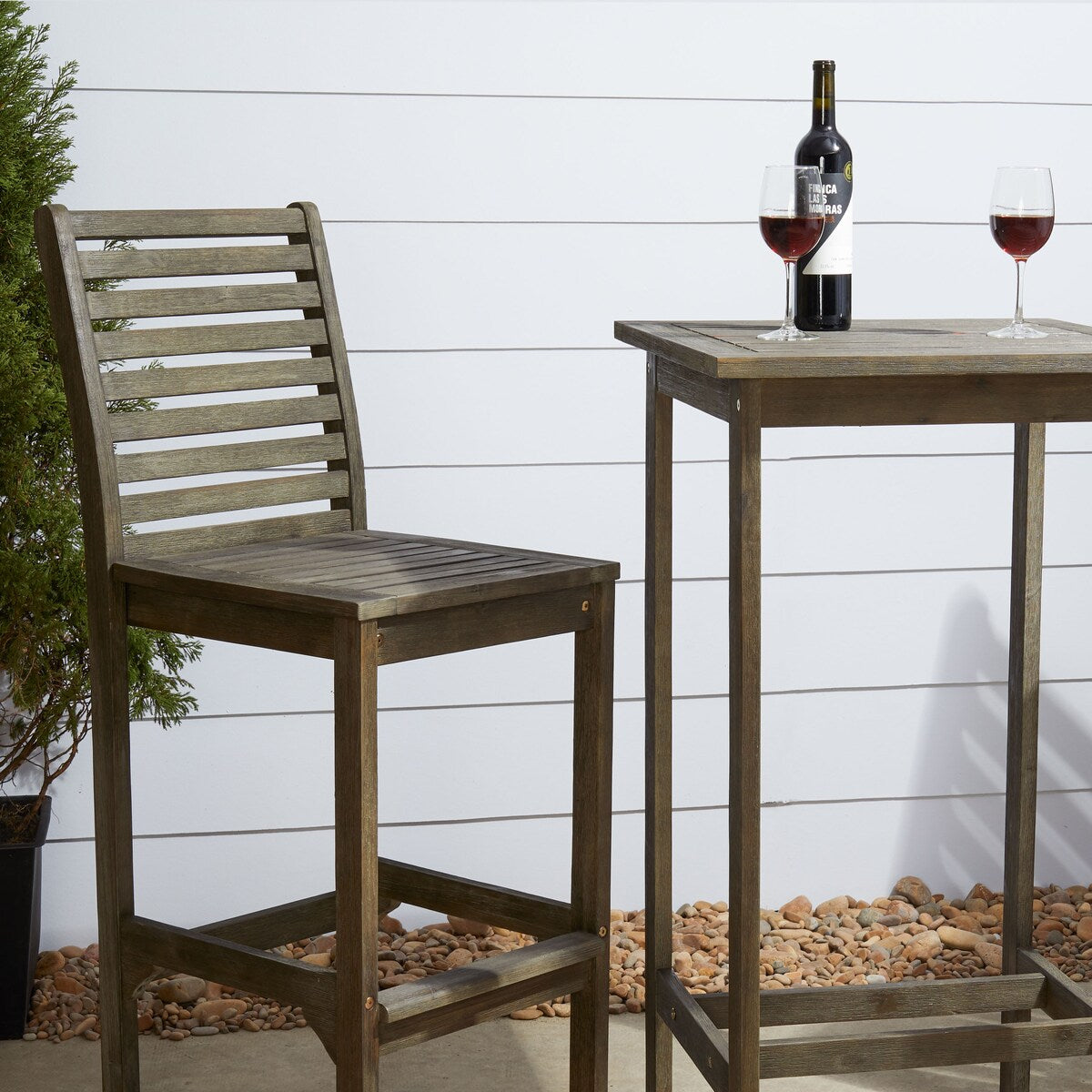 Ensemble table de bar et chaises en bois Emilio