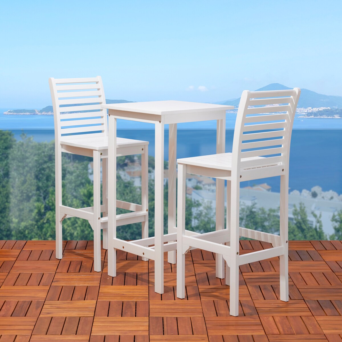 Ensemble table de bar et chaises en bois Emilio