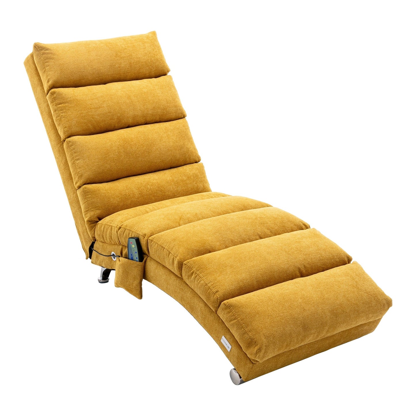 Chaise longue de massage ergonomique en lin, inclinable, capitonnée, avec fonction lit, télécommande et 5 modes de vibration.